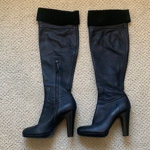 Miu Miu boots tall platform heal black leather size 39